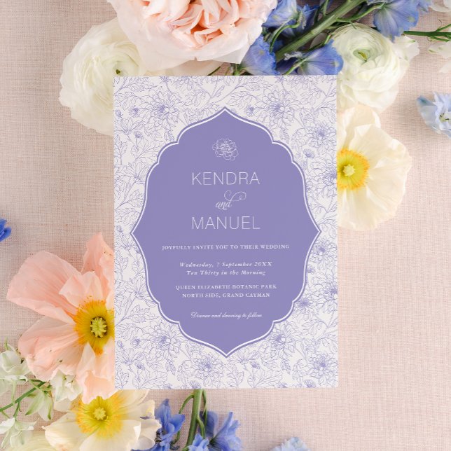 Floral Toile Fancy Lilac Purple Wedding Invitation (Creator Uploaded)