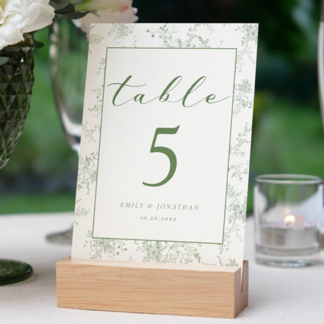 Floral Toile Green Wedding Table Number (Creator Uploaded)