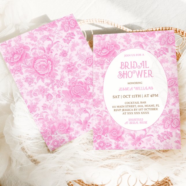 Floral Toile Pink French Victorian Bridal Shower Invitation (Creator Uploaded)