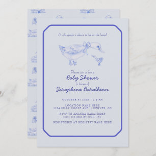 Floral Toile Silly Goose Baby Shower Invitation