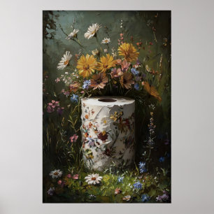 Floral Toilet Paper Roll Print, Dark Academia Poster