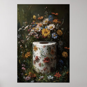 Floral Toilet Paper Roll Print, Dark Academia Poster