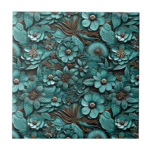 Floral Tooled Leather Tile