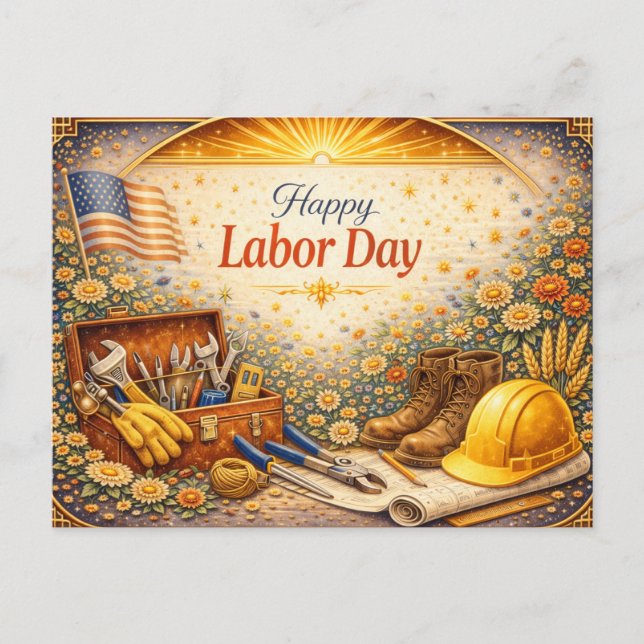 Floral Tools Happy Labour Day Holiday Postcard (Front)