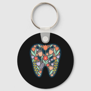 Floral Tooth Illustration Dentist Office Wall Art Key Ring