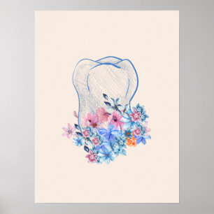 Floral tooth medical art poster