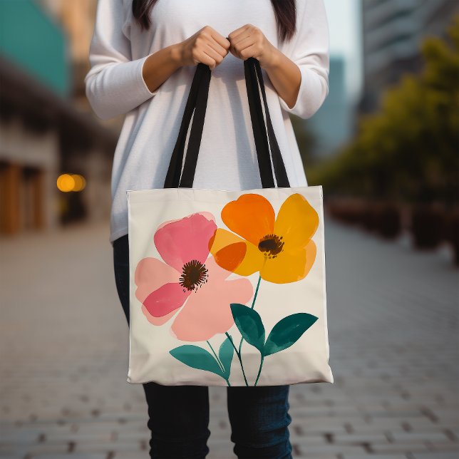 Floral Tote Bag, Colourful Flower Design Tote (Creator Uploaded)