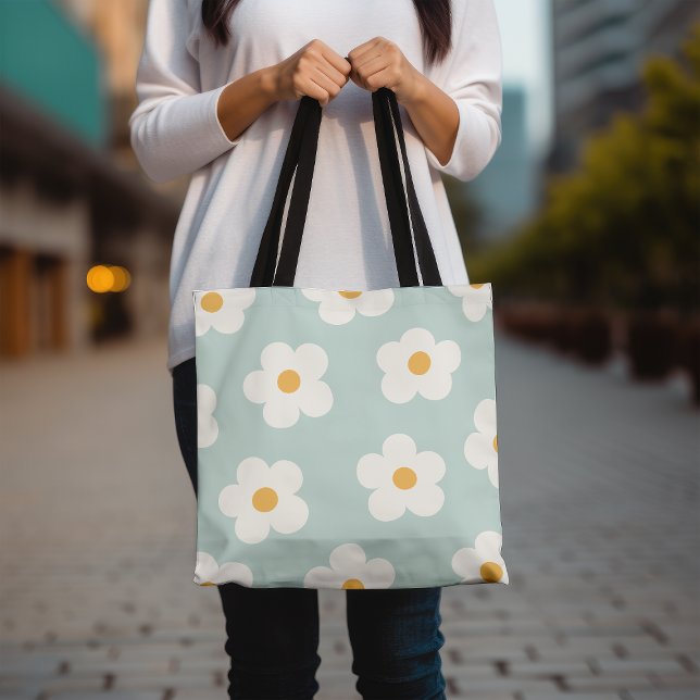 Floral Tote Bag, Cute Daisies Pattern Tote Bag (Creator Uploaded)