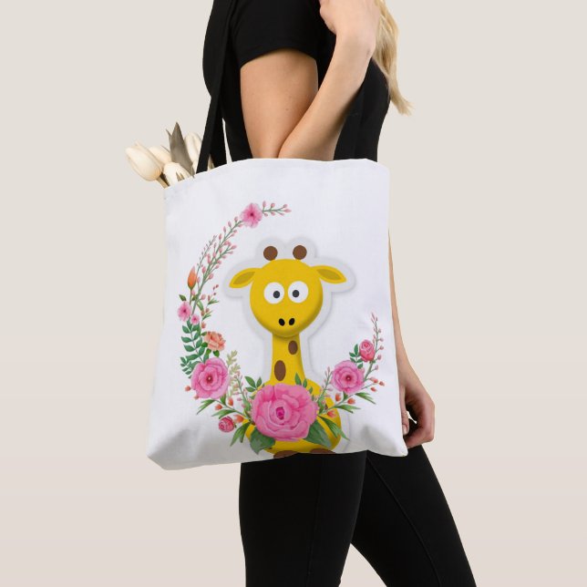 Floral  Tote Bag Giraffe (Close Up)