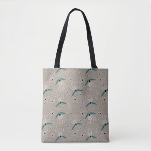 Floral Tote Bag - Teal & Beige on Sunwashed Taupe