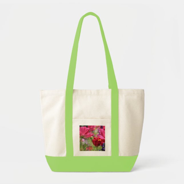 Floral tote, Pink Wildflowers, Natural/Lime Tote Bag (Front)