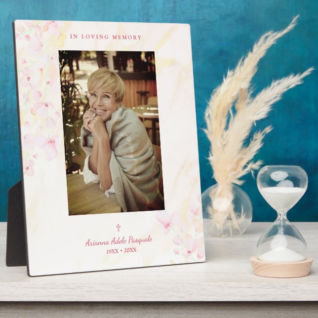 Floral Traditional & Elegant Pink Photo Funeral Plaque (Side)