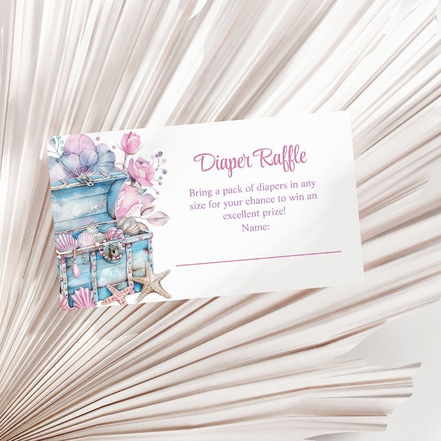 Floral Treasure Chest Underwater Diaper Raffle Enclosure Card (Floral Treasure Chest Underwater Diaper Raffle Enclosure Card on a sunny neutral dry palm leaf.)