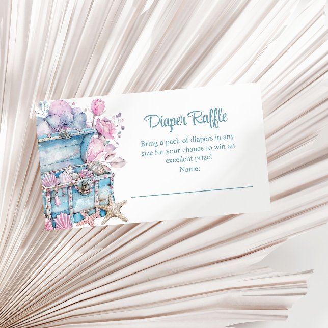 Floral Treasure Chest Underwater Diaper Raffle Enclosure Card (Floral Treasure Chest Underwater Diaper Raffle Enclosure Card on a sunny neutral dry palm leaf.)