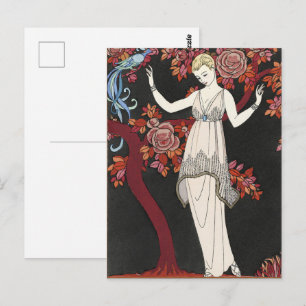 Floral Tree Parrot Art Deco Fashion Illustration Postcard