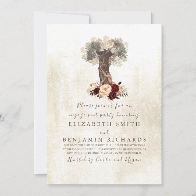 Floral Tree Rustic Engagement Party Invitation (Front)