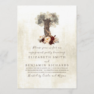 Floral Tree Rustic Engagement Party Invitation