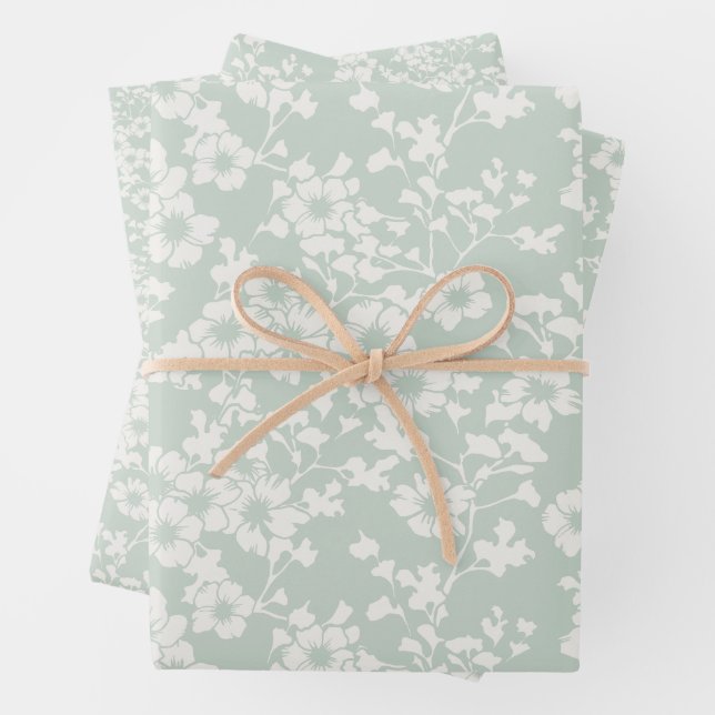 Floral Trellis - Muted Sage Wrapping Paper Sheet (In situ)