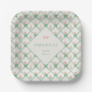 Floral Trellis Pink Bow Garden Party Bridal Shower Paper Plate