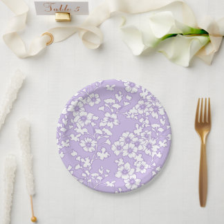 Floral Trellis White - Purple Paper Plate