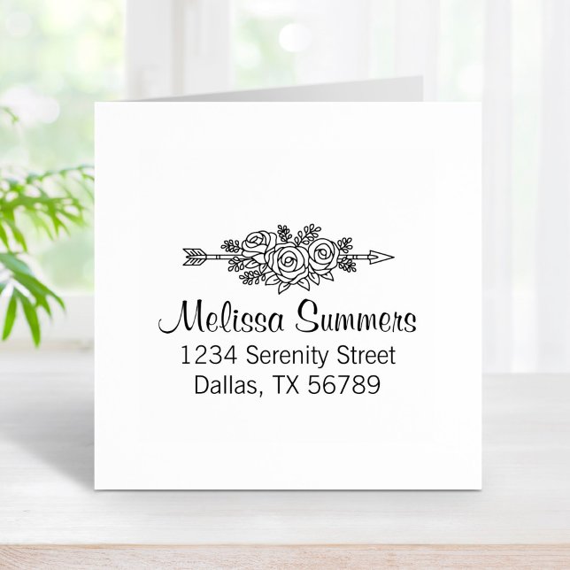 Floral Tribal Arrow, Rose Flowers Address Rubber Stamp (Creator Uploaded)
