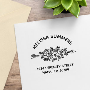 Floral Tribal Arrow, Rose Flowers Arch Address Rubber Stamp