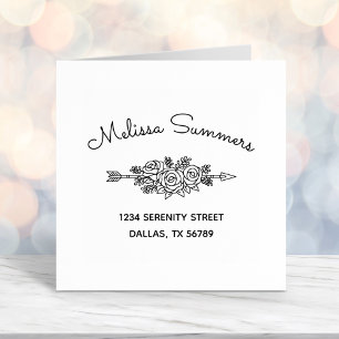 Floral Tribal Arrow, Rose Flowers Posy Address 5 Self-inking Stamp