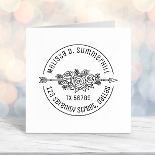 Floral Tribal Arrow Rose Flowers Round Address V2c Self-inking Stamp