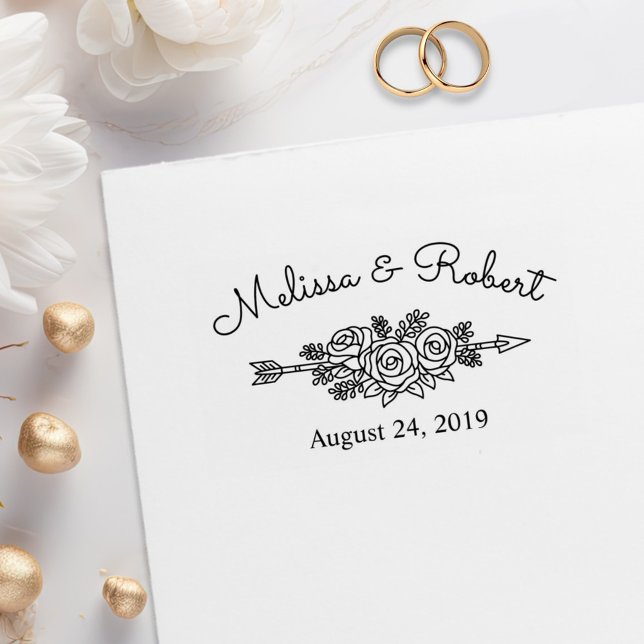 Floral Tribal Arrow Roses Save the Date Wedding Rubber Stamp (Creator Uploaded)