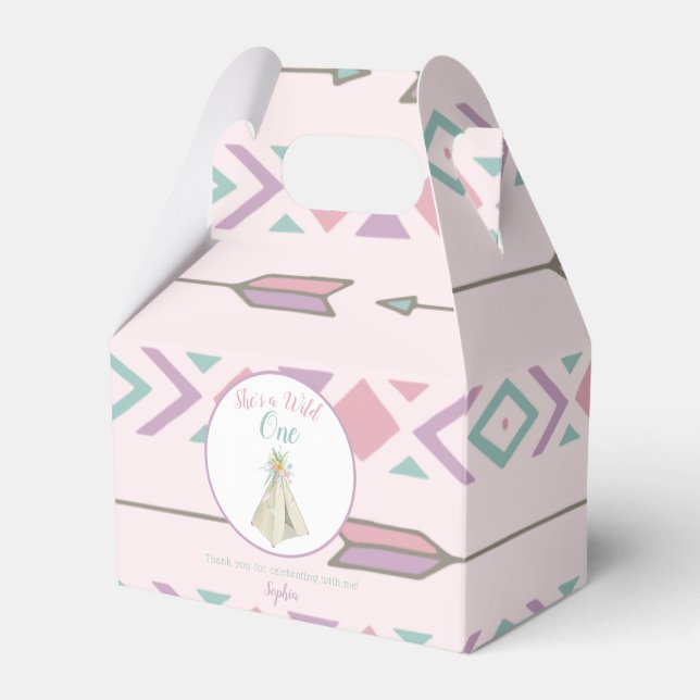 Floral Tribal Teepee Wild One 1st Birthday Favour Box (Front Side)