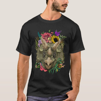Floral Triceratops Gardening Botanical Plant Flowe T-Shirt