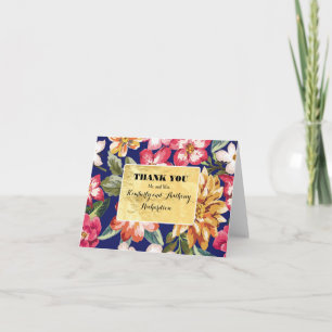 floral tropical beach navy -gold wedding thank you
