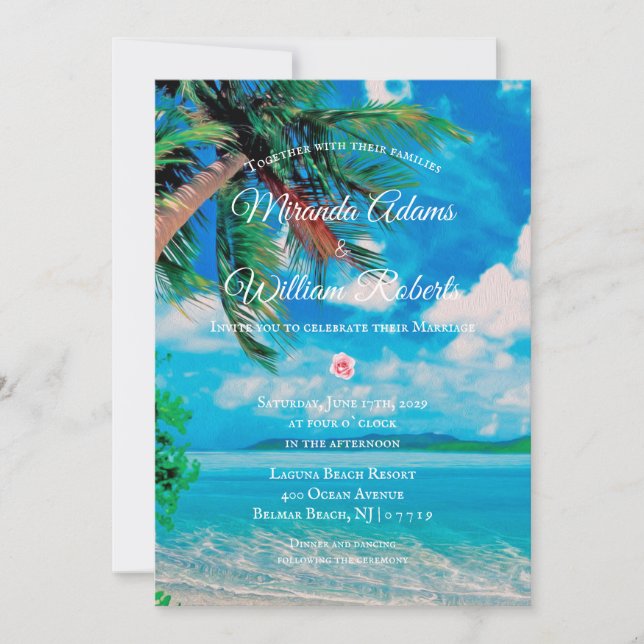 Floral Tropical Beach Summer Wedding Invitation (Front)