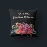 Floral Tropical Beach Wedding Monogram Black Cushion<br><div class="desc">Make your wedding memories part of your home decor with this floral tropical beach wedding monogram custom throw pillow.  Available in black,  grey,  and white.</div>