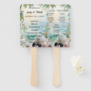 Floral Tropical Beach Wedding Program Fans