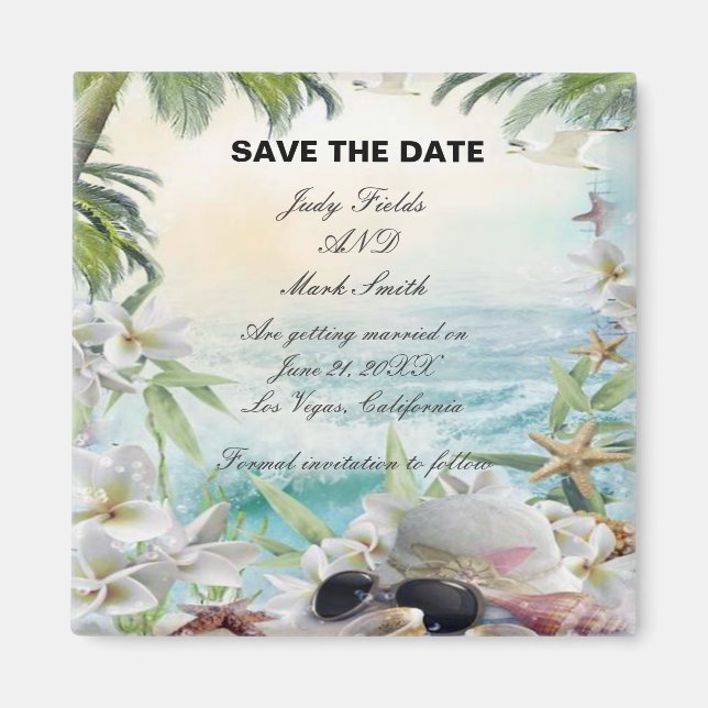 Floral Tropical Beach Wedding Save The Date Magnet (Front)