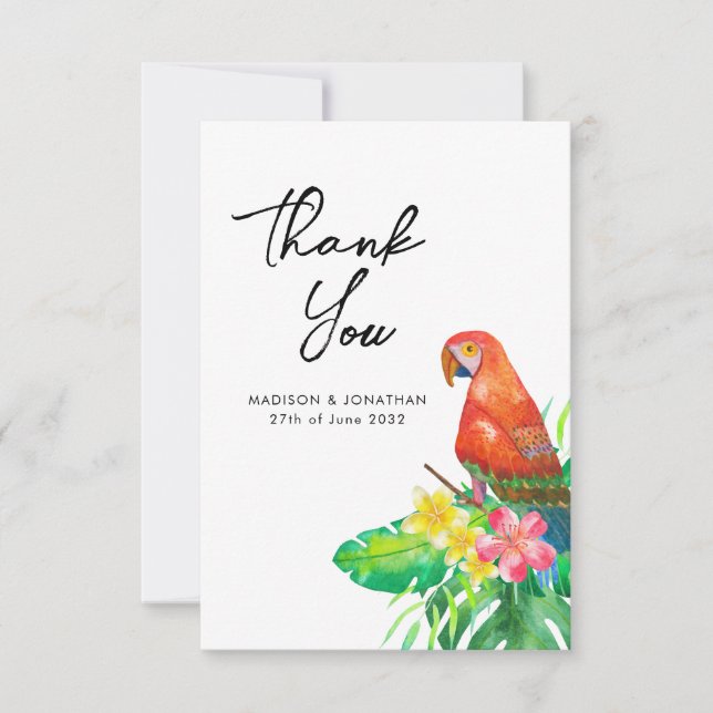 Floral Tropical Bird of Paradise Message Wedding Thank You Card (Front)