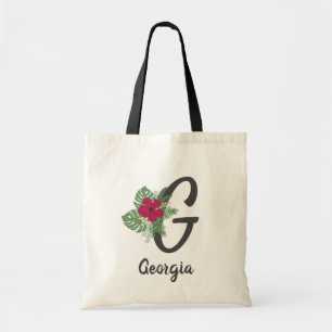 Floral tropical bouquet monogram letter “G” Tote Bag