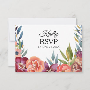 Floral Tropical Burgundy & Blush RSVP 3 Meal Card