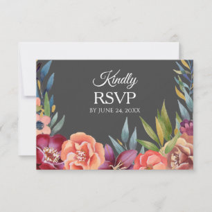 Floral Tropical Burgundy RSVP 3 Meal Card- Grey Card