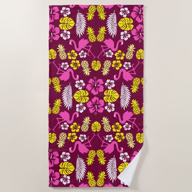 Floral Tropical Fruit Patterned Beach Towel (Front)