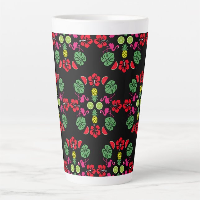 Floral Tropical Fruit Patterned Latte Mug (Front)