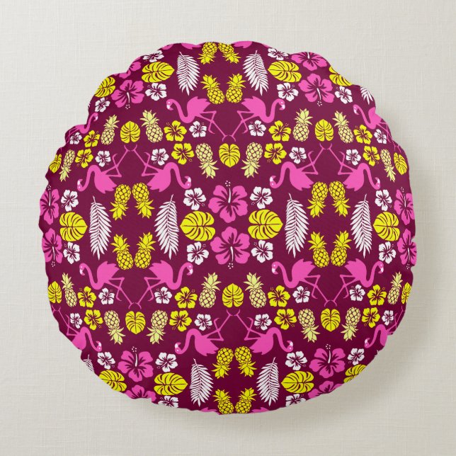 Floral Tropical Fruit Patterned Round Cushion (Front)
