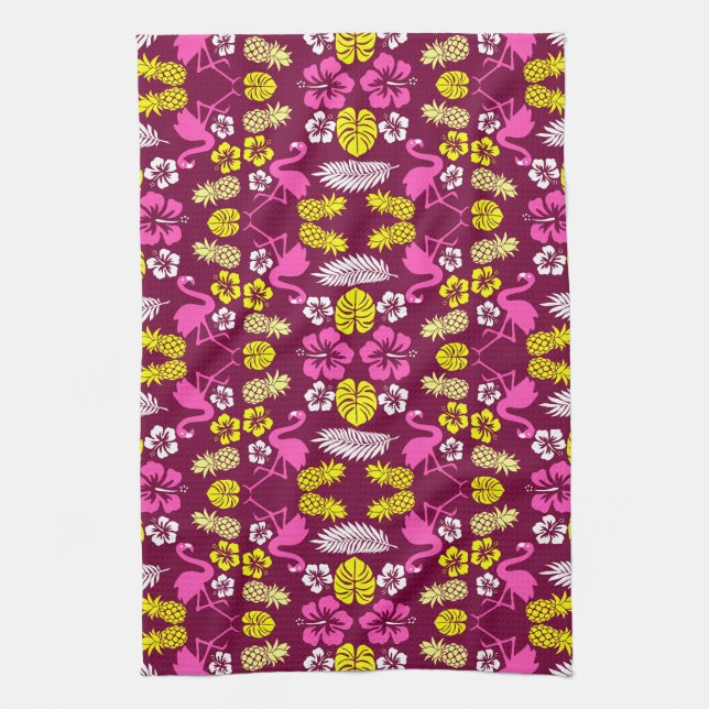 Floral Tropical Fruit Patterned Tea Towel (Vertical)