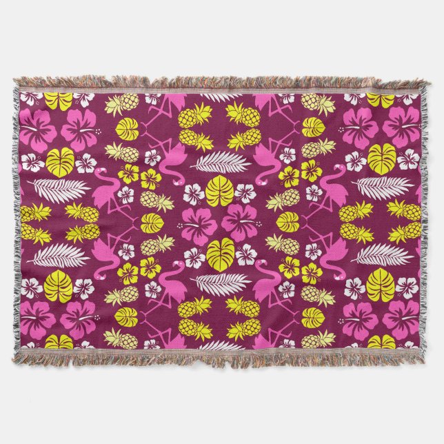 Floral Tropical Fruit Patterned Throw Blanket (Front)