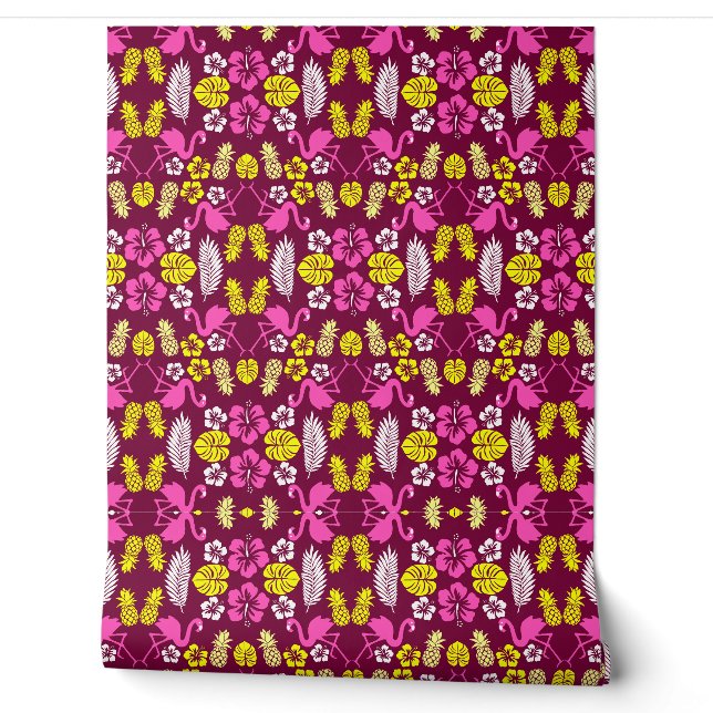 Floral Tropical Fruit Patterned Wallpaper (Unrolling)