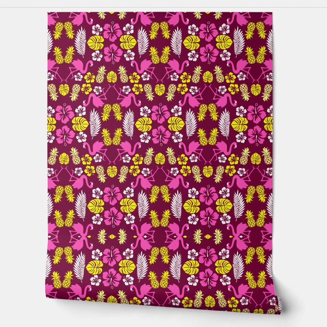 Floral Tropical Fruit Patterned Wallpaper (Unrolling)