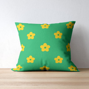 Floral Tropical Green Yellow Flower Patte Cushion