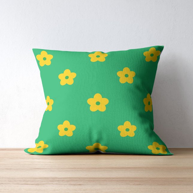 Floral Tropical Green Yellow Flower Patte Cushion (Creator Uploaded)