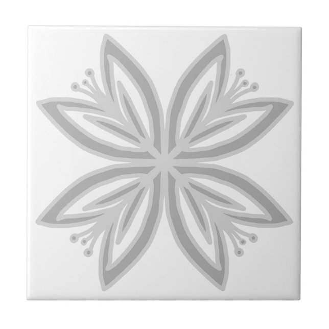Floral Tropical Grey and White Ceramic Tile (Front)